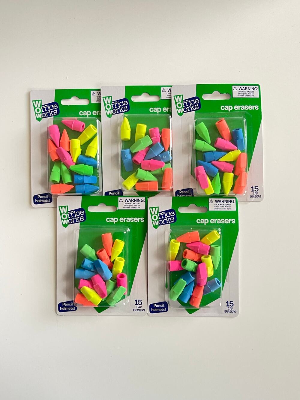 Lot of 5 Packs Of Erasers Caps (15pcs in each)